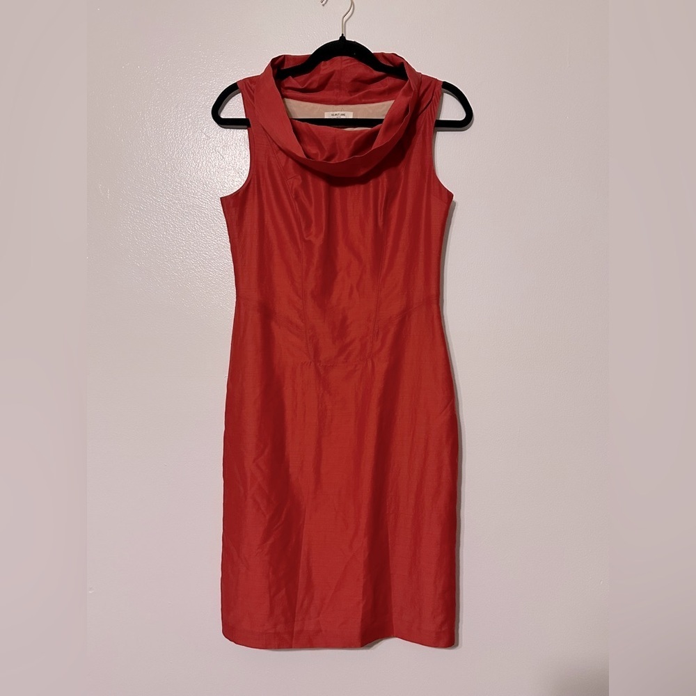 Helmut Lang Red Wool Silk Funnel Neck Sleeveless Sheath Dress size 6